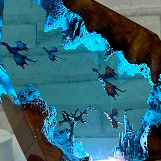 Fire & Ice Dragon Resin Lamp – Fantasy Gift, 3D LED Table Light