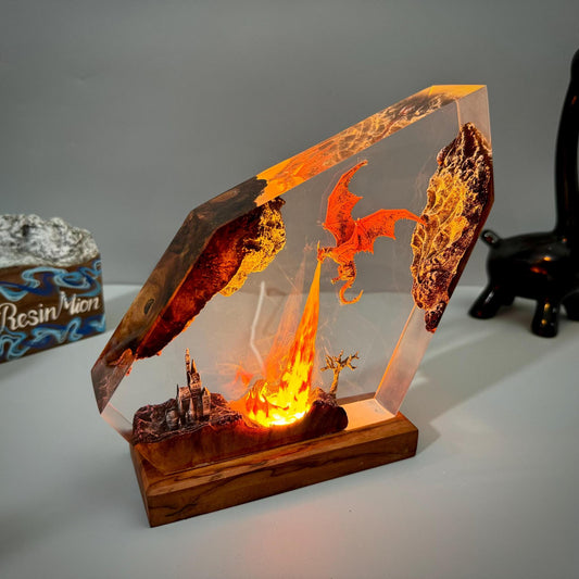 Dragon Fire Night Light – Epic Fantasy Resin Lamp, LED Ambient Light, Unique Room Decor, Perfect Gift