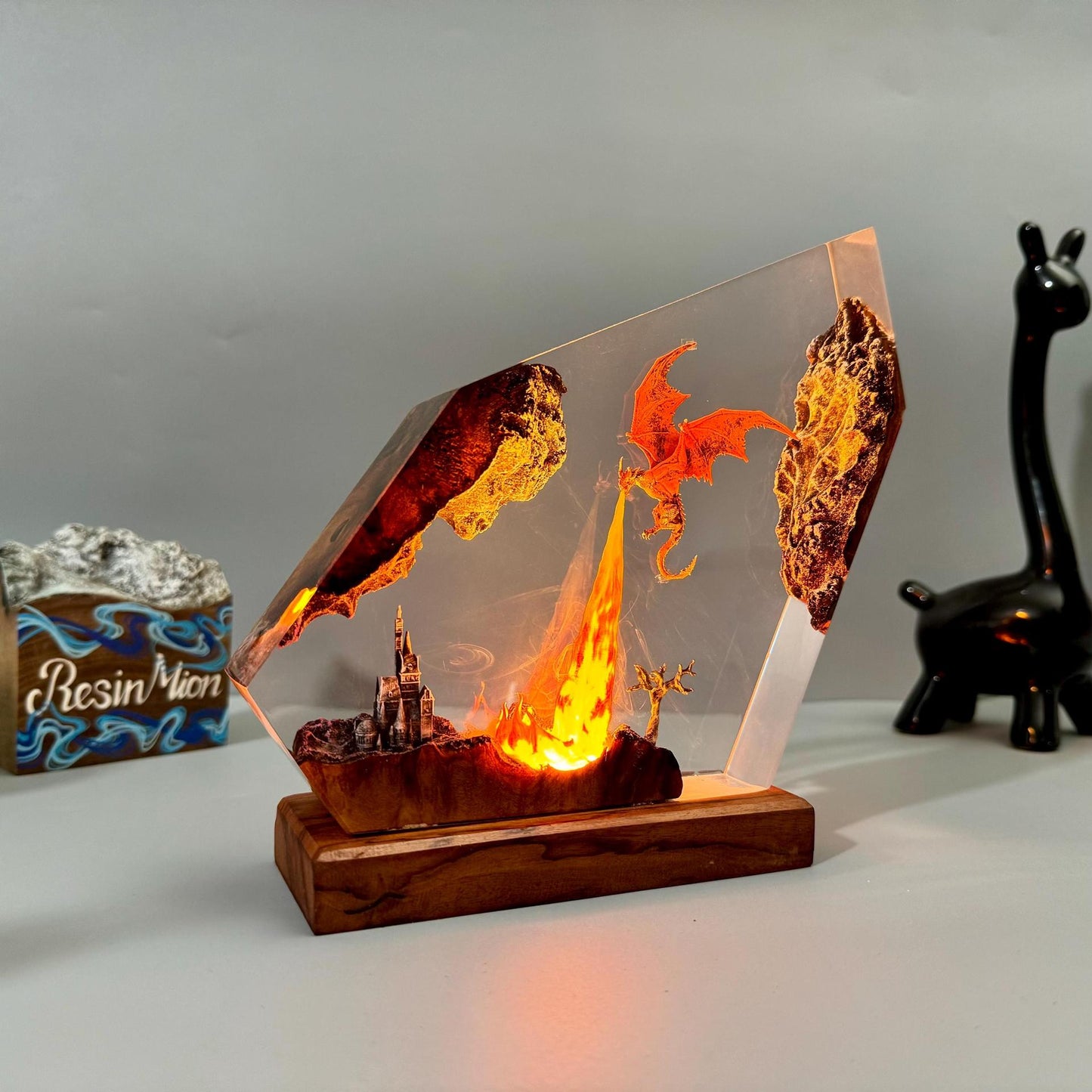 Dragon Fire Resin Lamp – Fantasy Gift for Him, LED Night Light & Room Decor