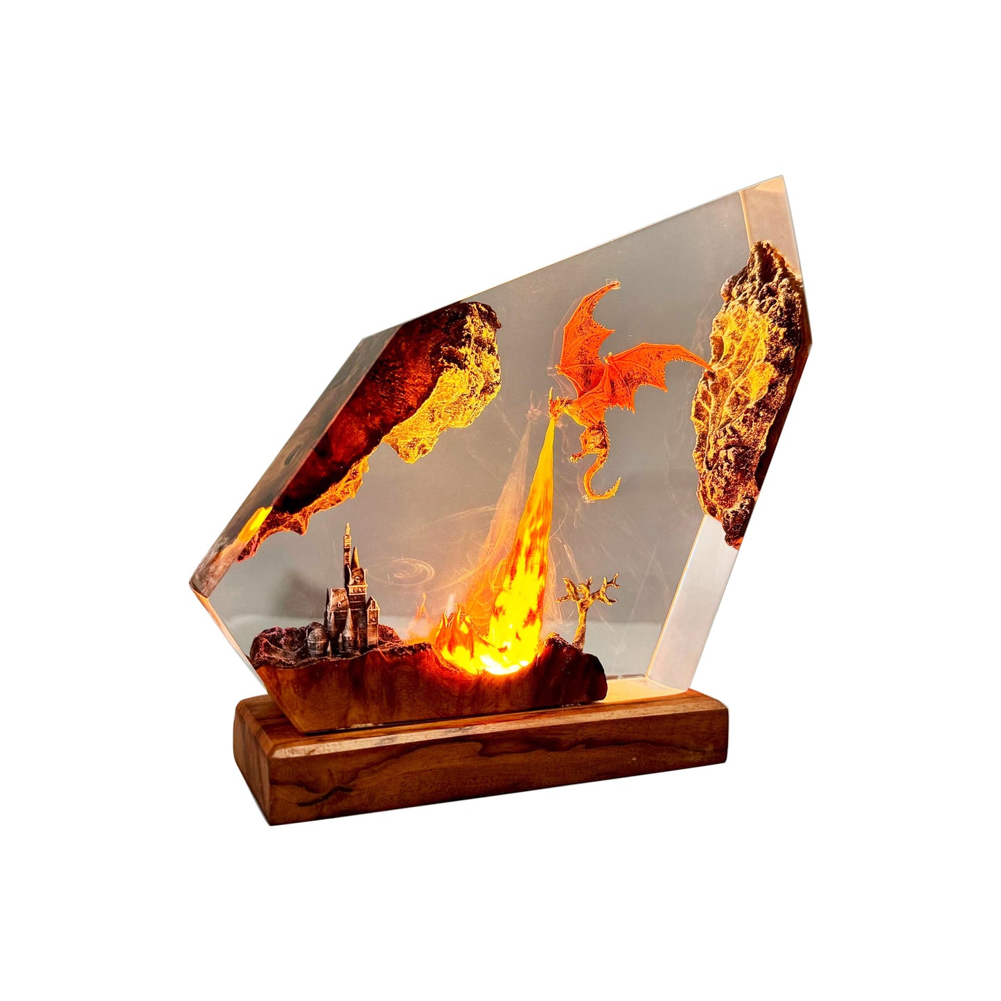 Dragon Fire Resin Lamp – Fantasy Gift for Him, LED Night Light & Room Decor