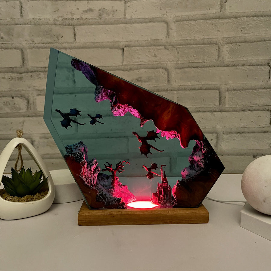 Fire & Ice Dragon Resin Lamp – Fantasy Gift, 3D LED Table Light