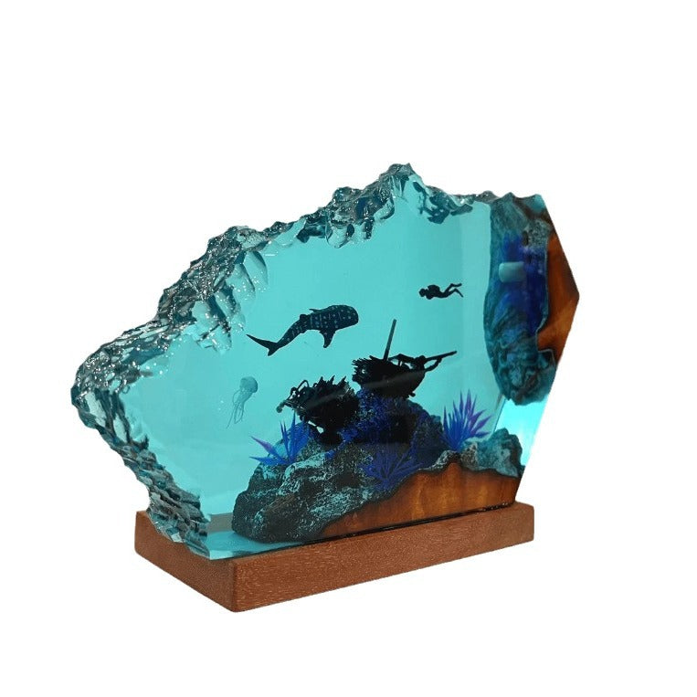 Shark & Diver Resin Lamp – Ocean Gift, 3D LED Table Light