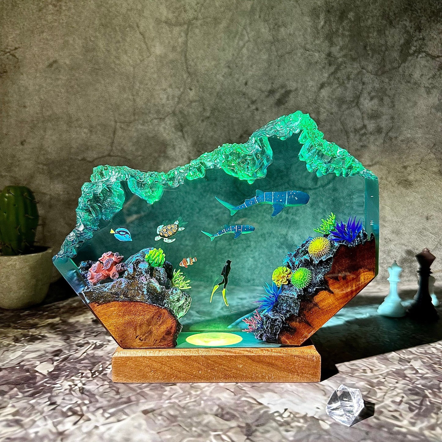 Whale Shark & Turtle Resin Lamp – Ocean Gift, LED Table Light