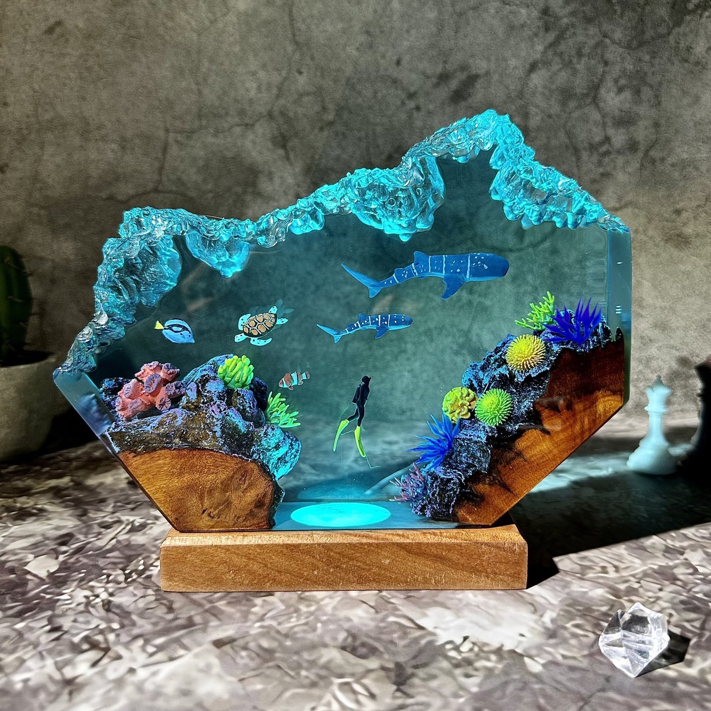 Whale Shark & Turtle Resin Lamp – Ocean Gift, LED Table Light