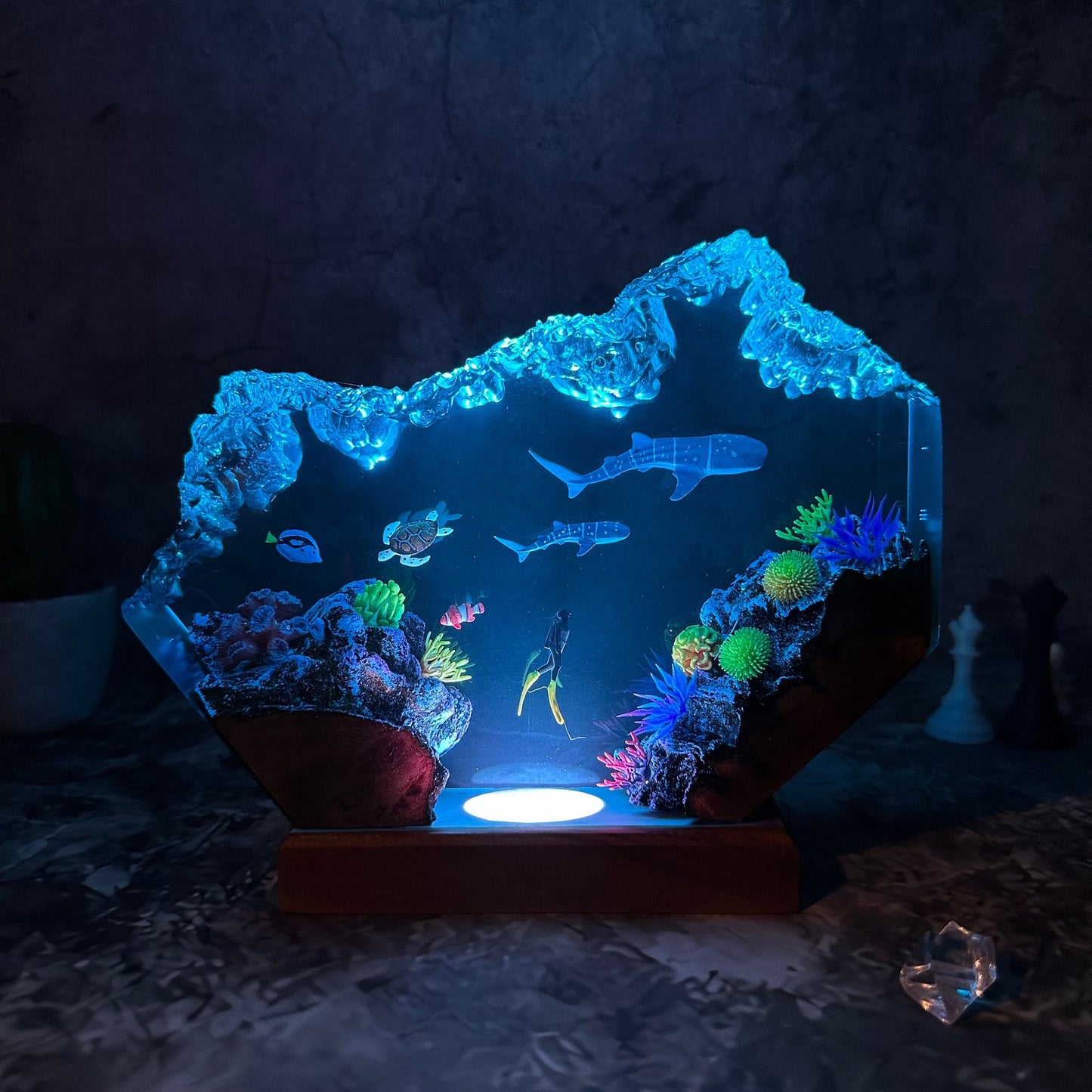 Whale Shark & Turtle Resin Lamp – Ocean Gift, LED Table Light