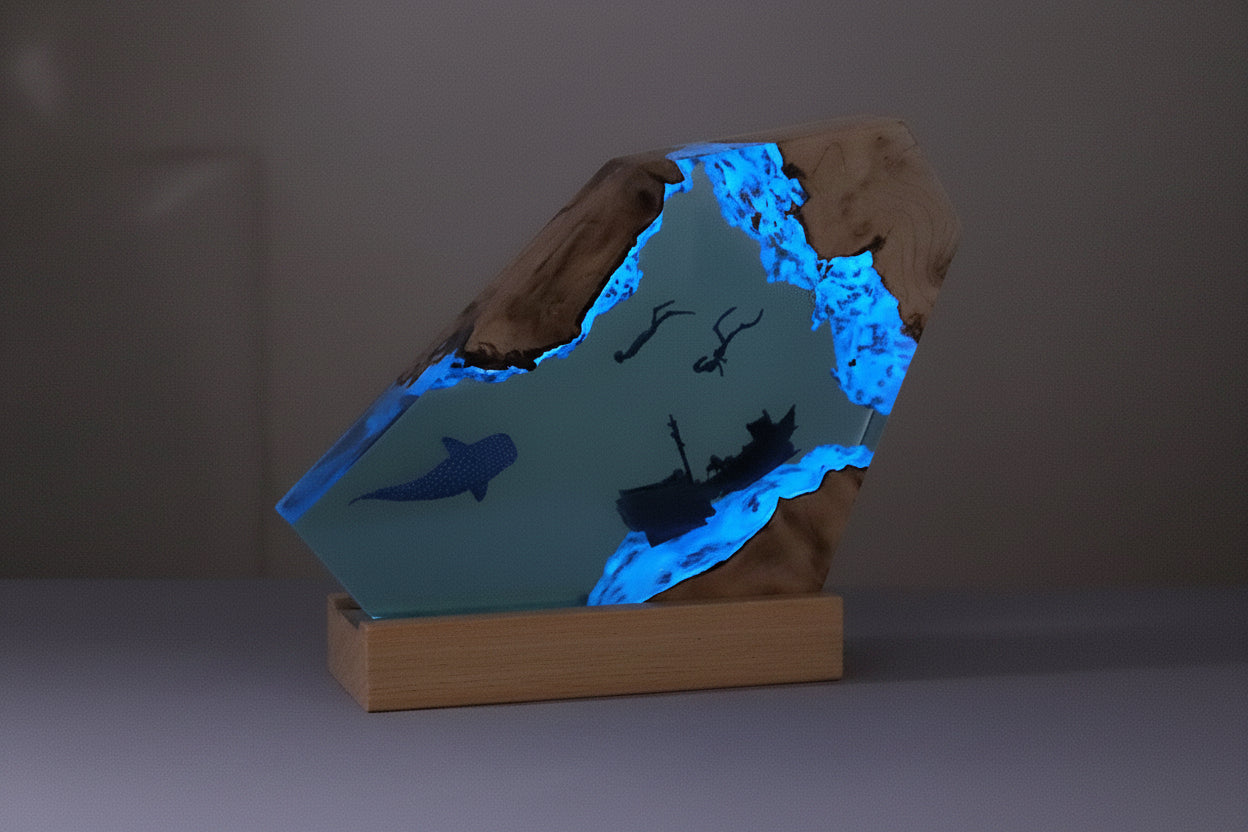Shipwreck Shark Resin Lamp – Ocean Marine Gift, LED Night Light