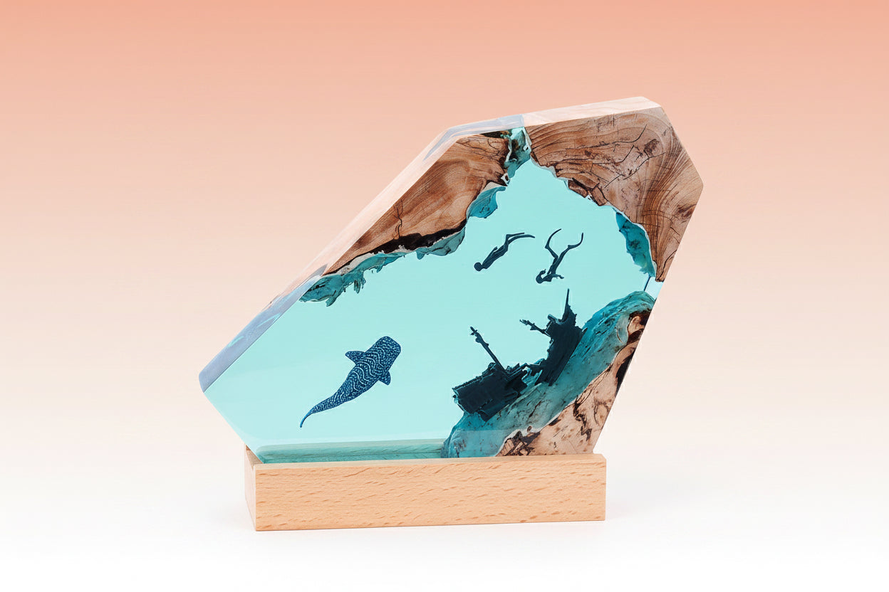 Shipwreck Shark Resin Lamp – Ocean Marine Gift, LED Night Light