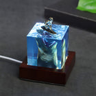 Megalodon Surfer Resin Night Light Cube – Ocean Micro Landscape Lamp, Handmade Sea Decor & Unique Souvenir Gift