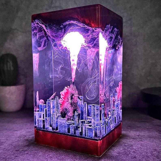 Godzilla Epoxy Resin Lamp – Atomic Breath Monster Night Light, Personalized Handmade Kaiju Gift & Unique Decor