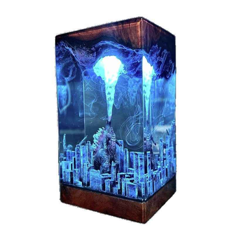 Godzilla Epoxy Resin Lamp – Atomic Breath Monster Night Light, Personalized Handmade Kaiju Gift & Unique Decor