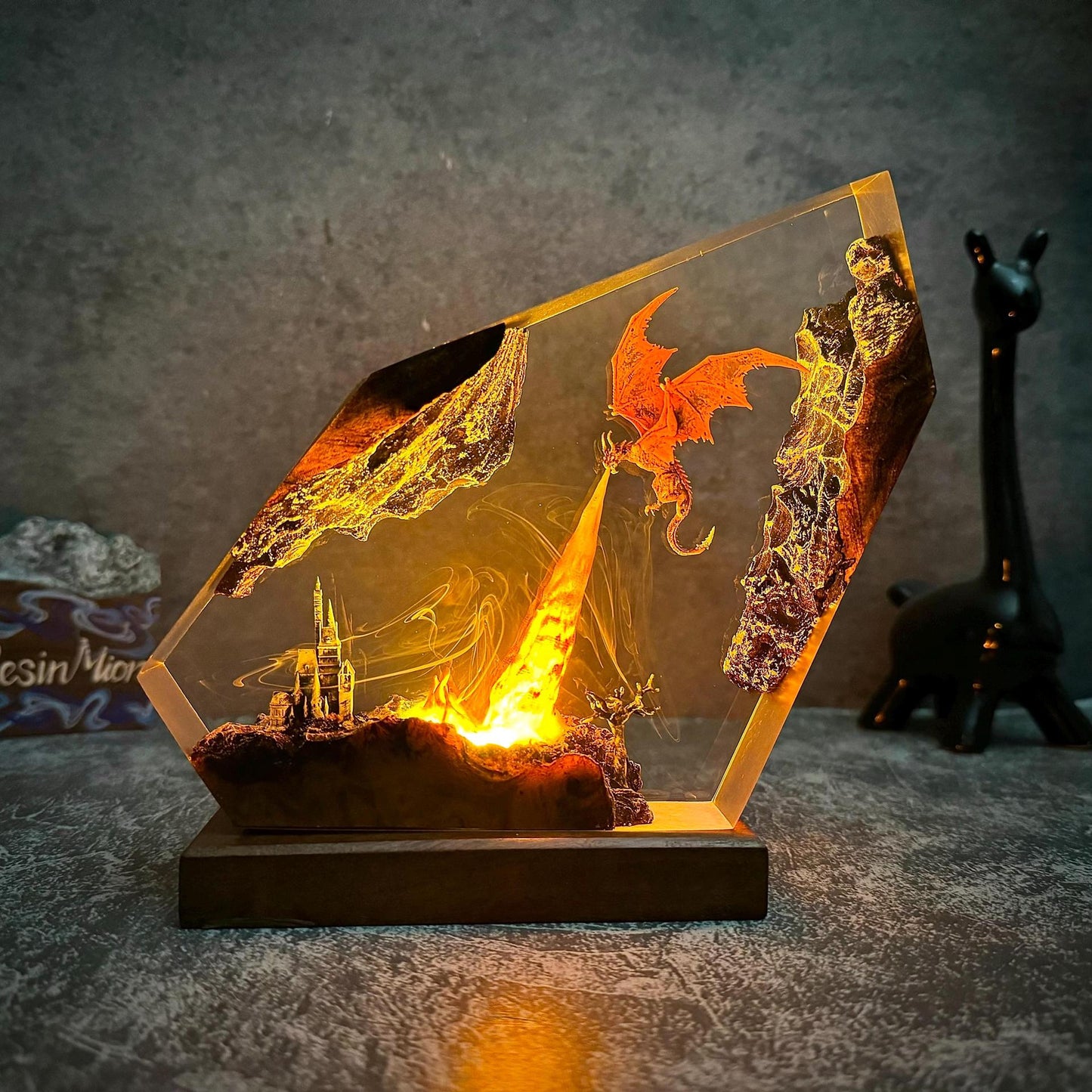 Dragon Fire Resin Lamp – Fantasy Gift for Him, LED Night Light & Room Decor