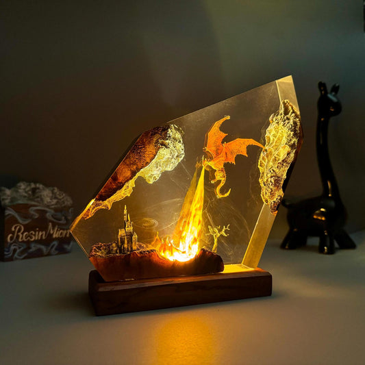 Dragon Fire Night Light – Epic Fantasy Resin Lamp, LED Ambient Light, Unique Room Decor, Perfect Gift