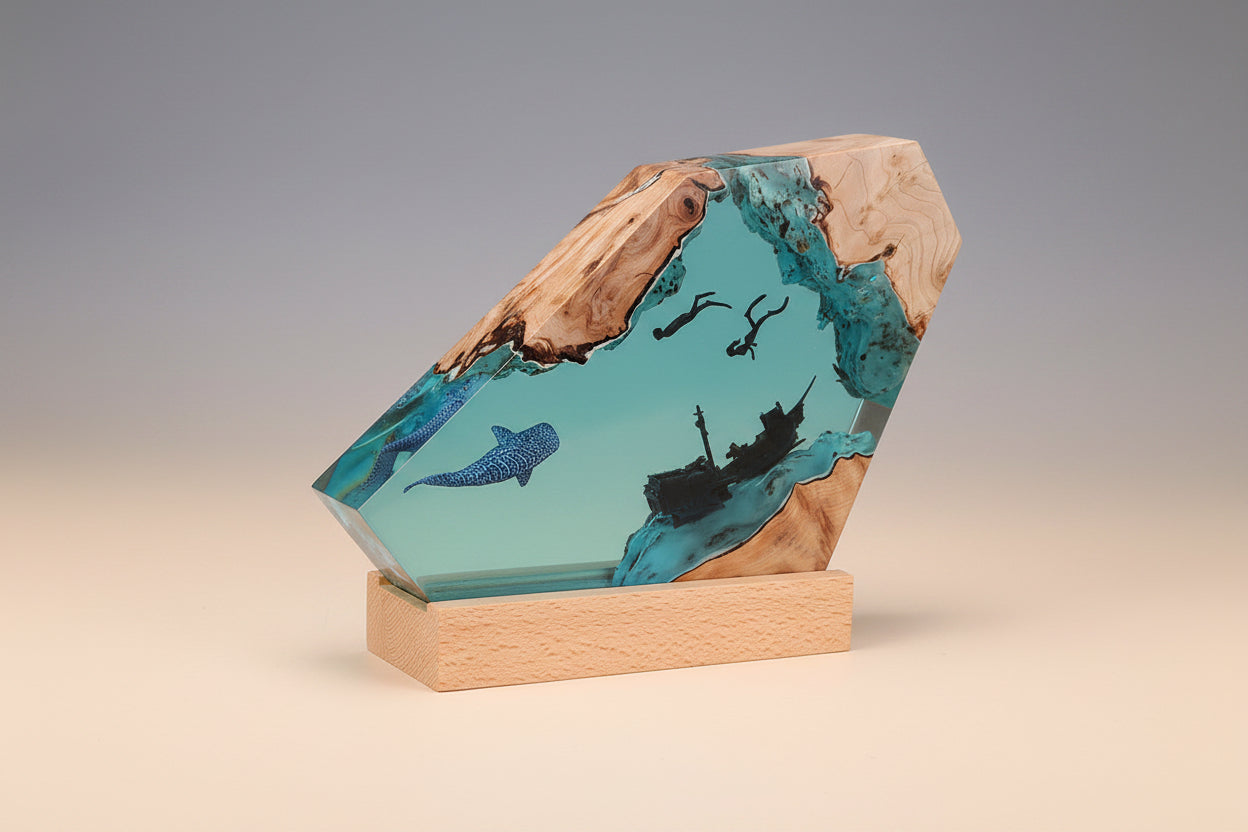 Shipwreck Shark Resin Lamp – Ocean Marine Gift, LED Night Light